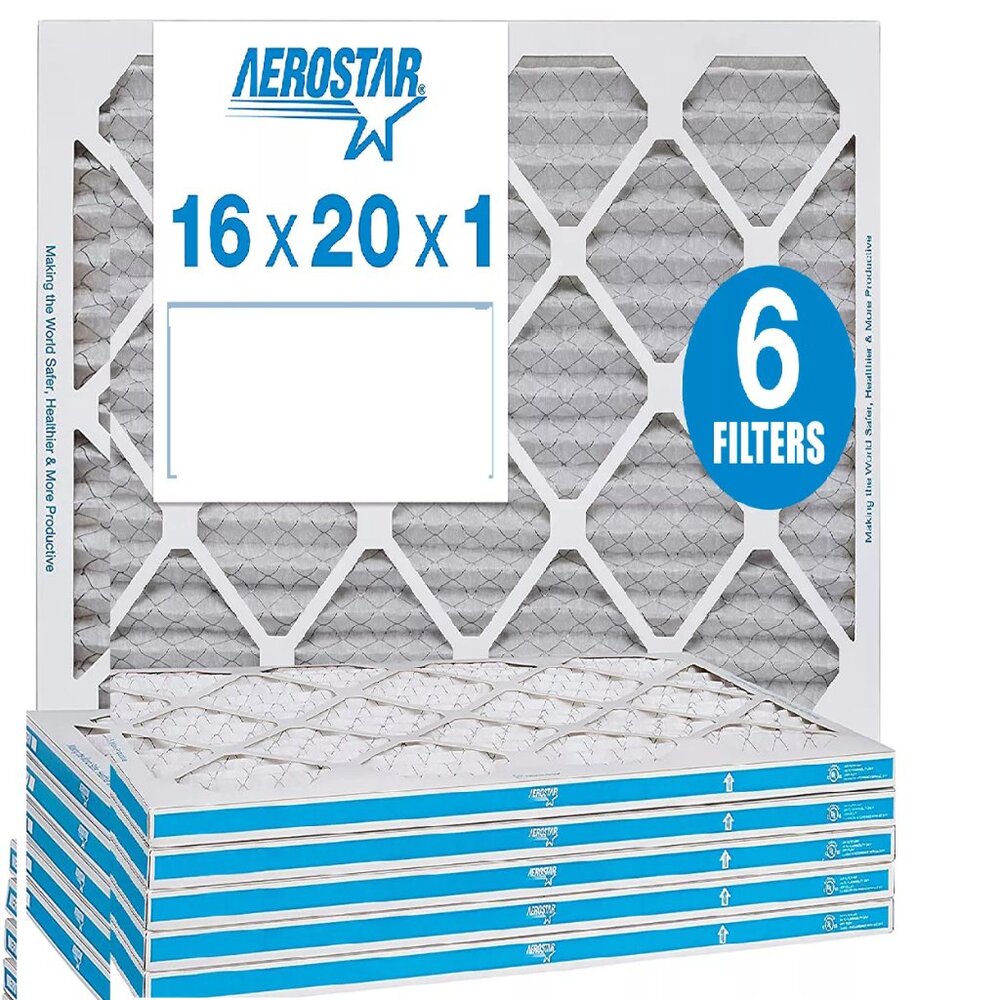Aerostar 16x20x1 MERV 8 Pleated Air Filter, AC Furnace Air Filter, 6 Pack